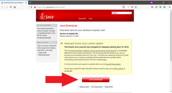 Java official website and download