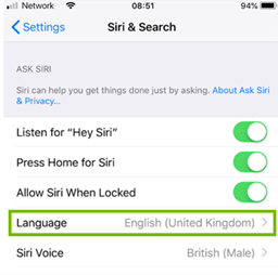 Language option from Siri and Search