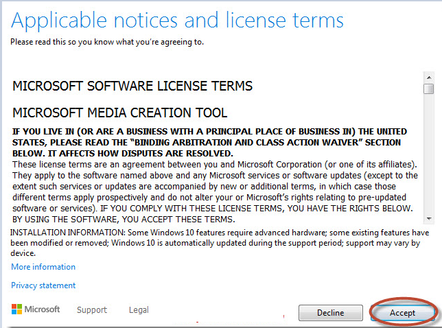 license terms screen