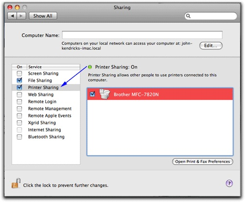 Sharing options in Mac