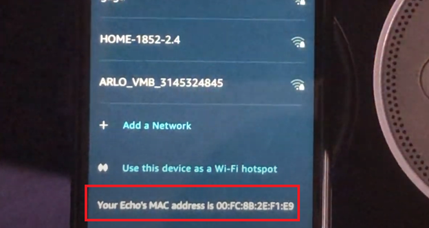 The mac address of the device