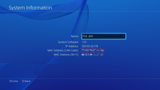 Mac address on PS4