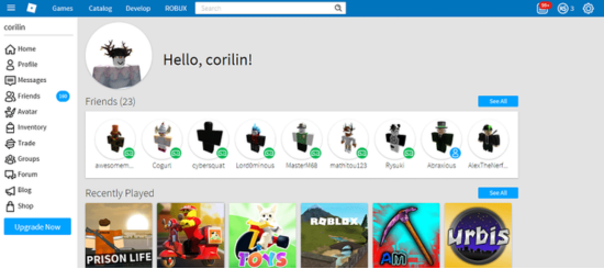 Main Interface of Roblox Game