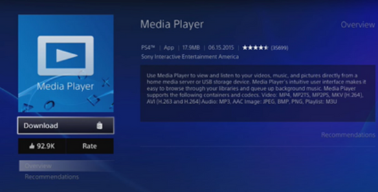 Media Player app on the PlayStation store
