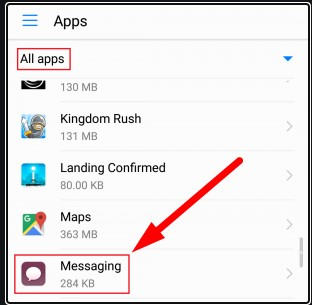 Messaging app in the all apps section