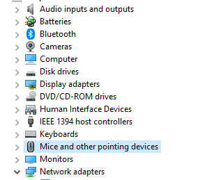 mouse device properties