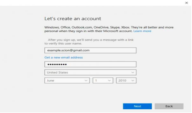Microsoft account create one