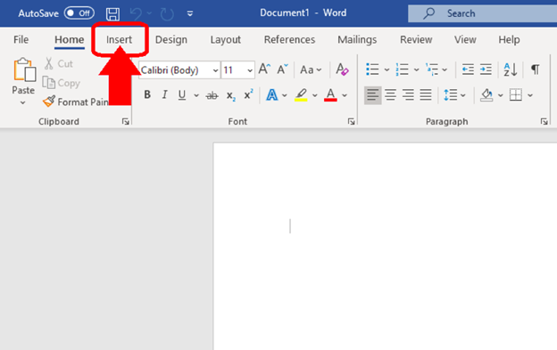 mouse cursor to the Insert tab