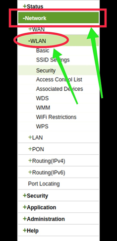 Selecting the “Network and WLAN” options from the left.