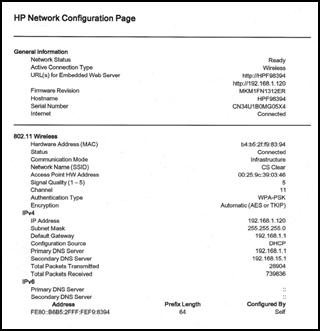 network configuration page