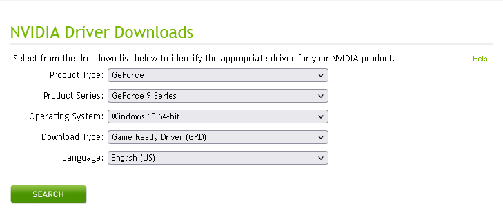 NVIDIA Drivers download page