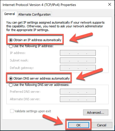 Obtain an IP address automatically