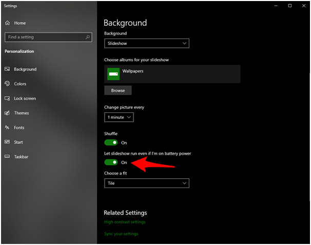 On battery power setting