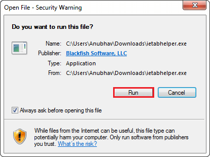 open the file security warning