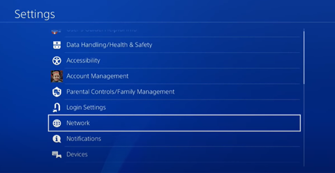 Open the PS4 network menu