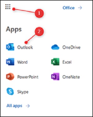 apps and then Outlook icon