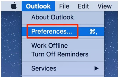 Outlook menu open preferences
