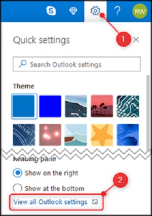 settings and then view all Outlook settings