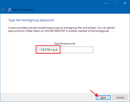 Password for the Homegroup