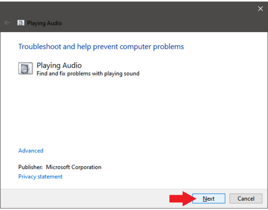 Playing Audio dialog window