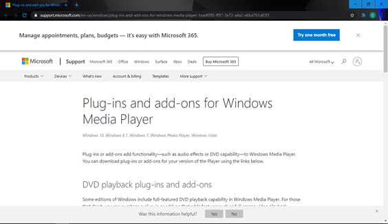 Plug ins for Windows Media Player