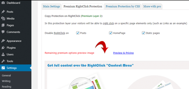 Premium Right Click Protection window