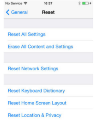 Reset section of iPhone