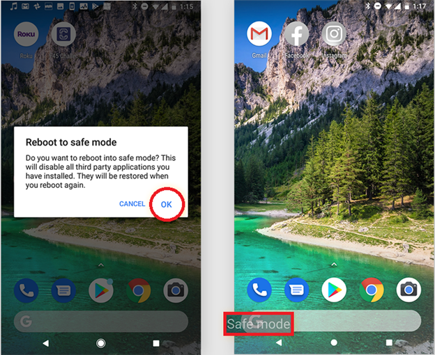 Safe mode on Android phones