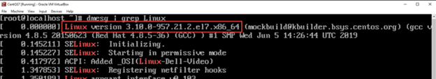 Sample output for dmesg command