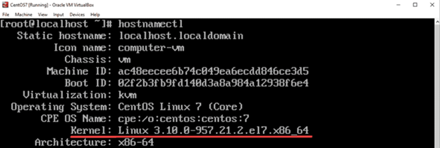 Sample output for the hostnamectl command