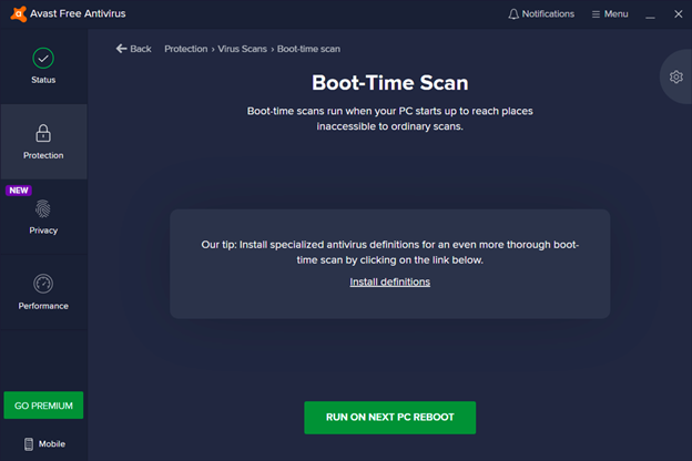 schedule the boot time scan