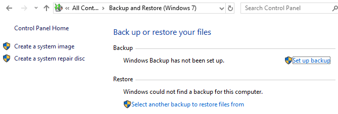 Select another backup to choose files from