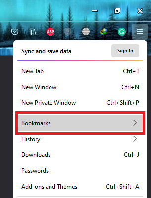 Select Bookmarks option