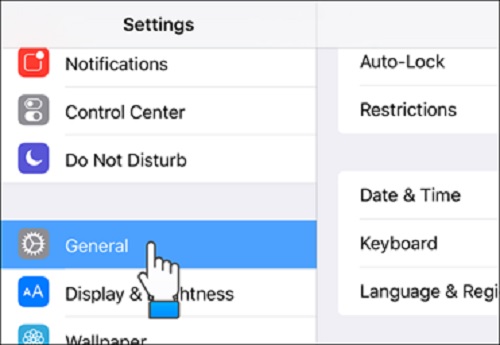 Select General option from the settings