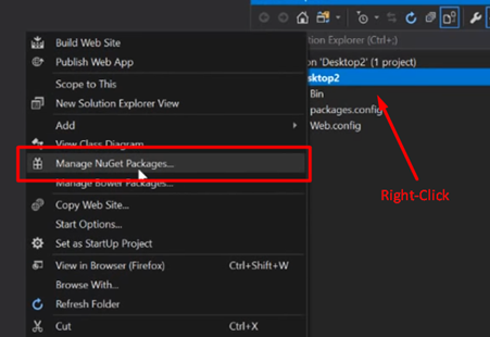 select Manage NuGet Packages