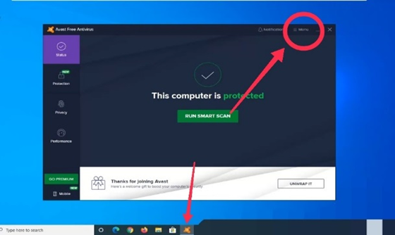 Select Menu from Avast