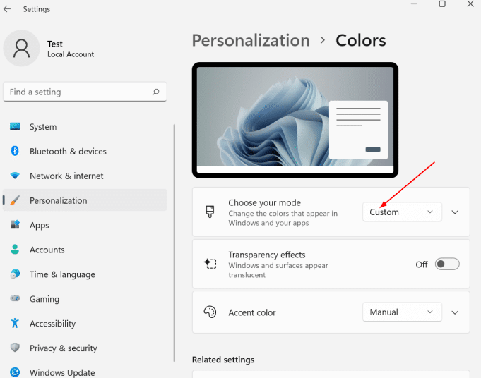 select Personalization in settings