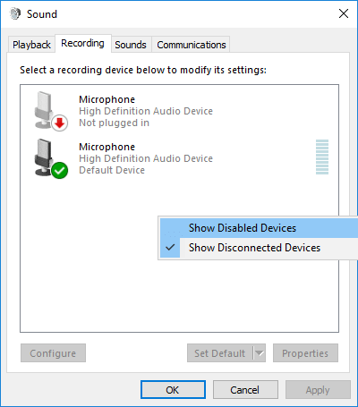 Select Show Disabled Devices