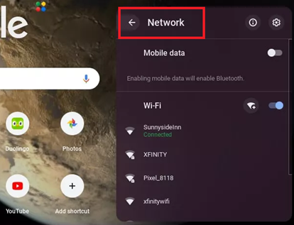 select the network option