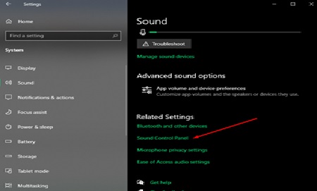 Select the Sound Control Panel option