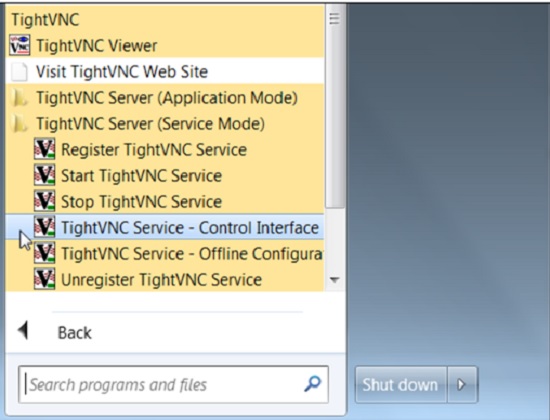 Tight VNC Service – Control Interface