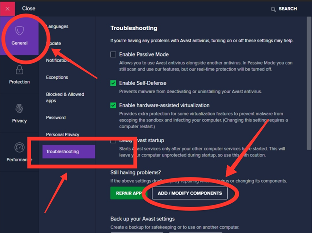 Select Troubleshoot and Add Components