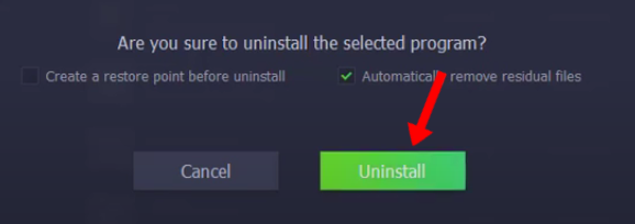 select uninstall to proceed