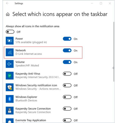 Select which icons appear on the taskbar