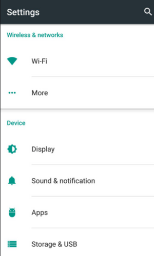 selecting WiFi option from android