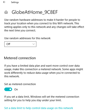 Set as metered connection