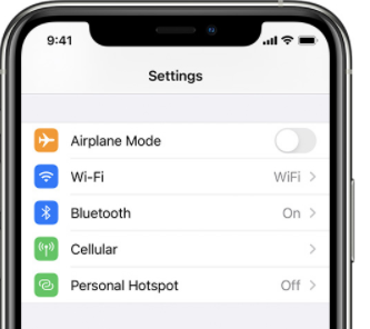 settings menu of iPhone