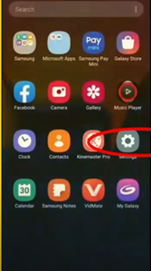 Settings option on Android