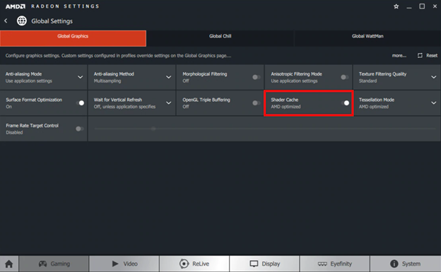 Shader Cache option