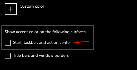 Show accent color on the following surfaces